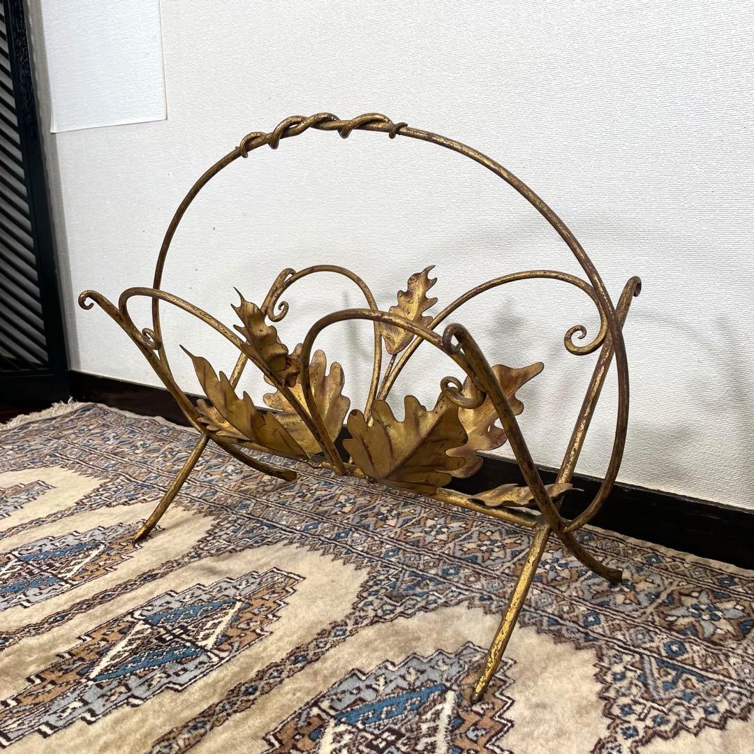 リーフデザイン ヴィンテージ マガジンラック アンティークゴールド エレガント