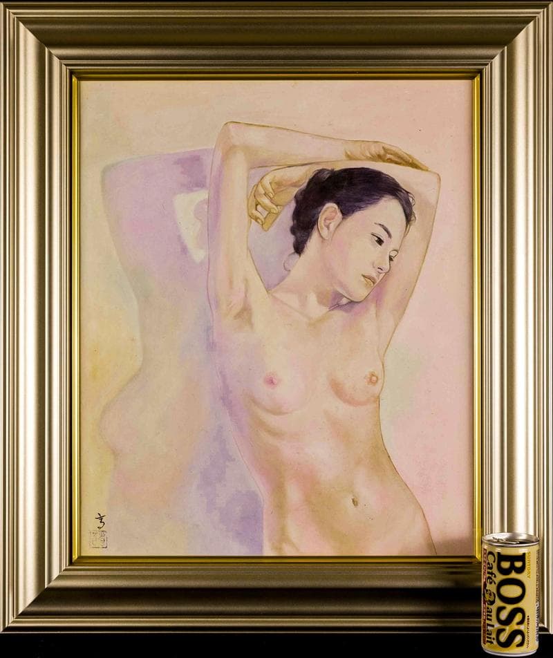 高塚省吾　油彩　肉筆『旭日を浴びる』サイン(印譜)　裏サイン　F8　額　b653