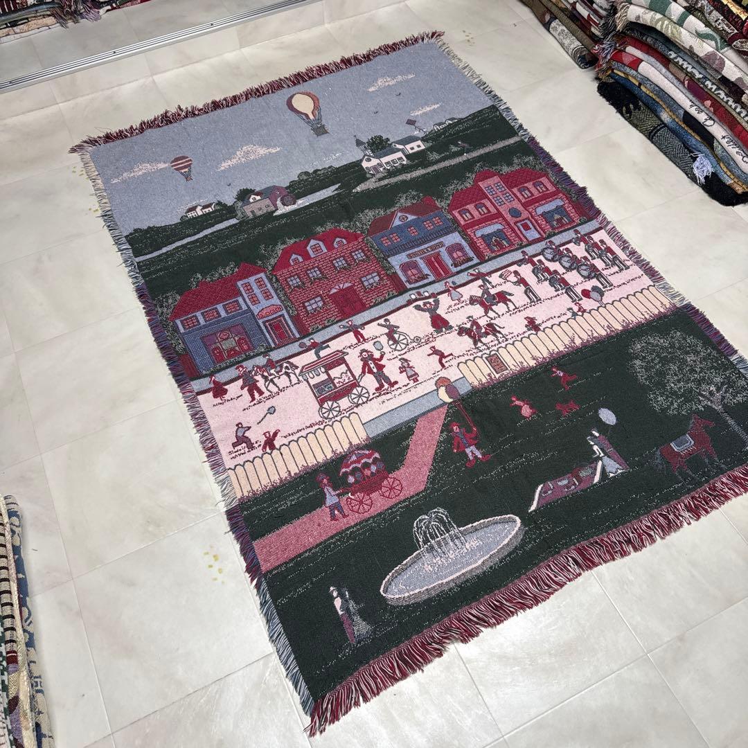 街の風景　マルチカバー　ソファーカバー　ヴィンテージラグ　175x121