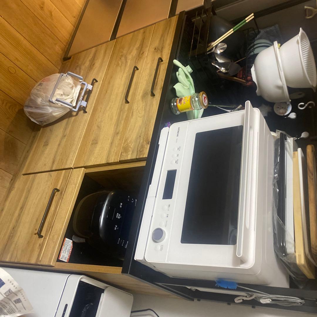 木目調 食器棚 幅広タイプ 引き出し付き