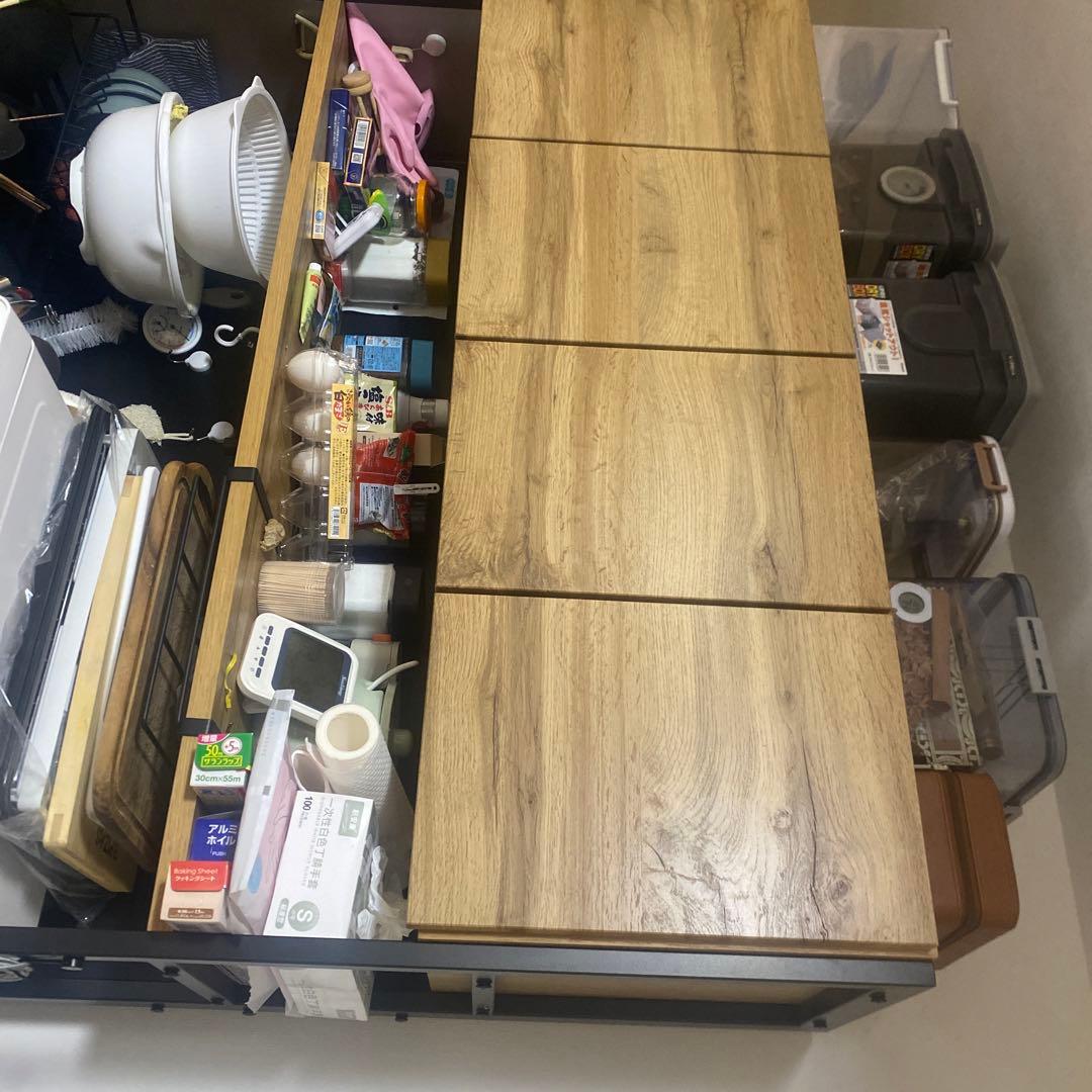 木目調 食器棚 幅広タイプ 引き出し付き