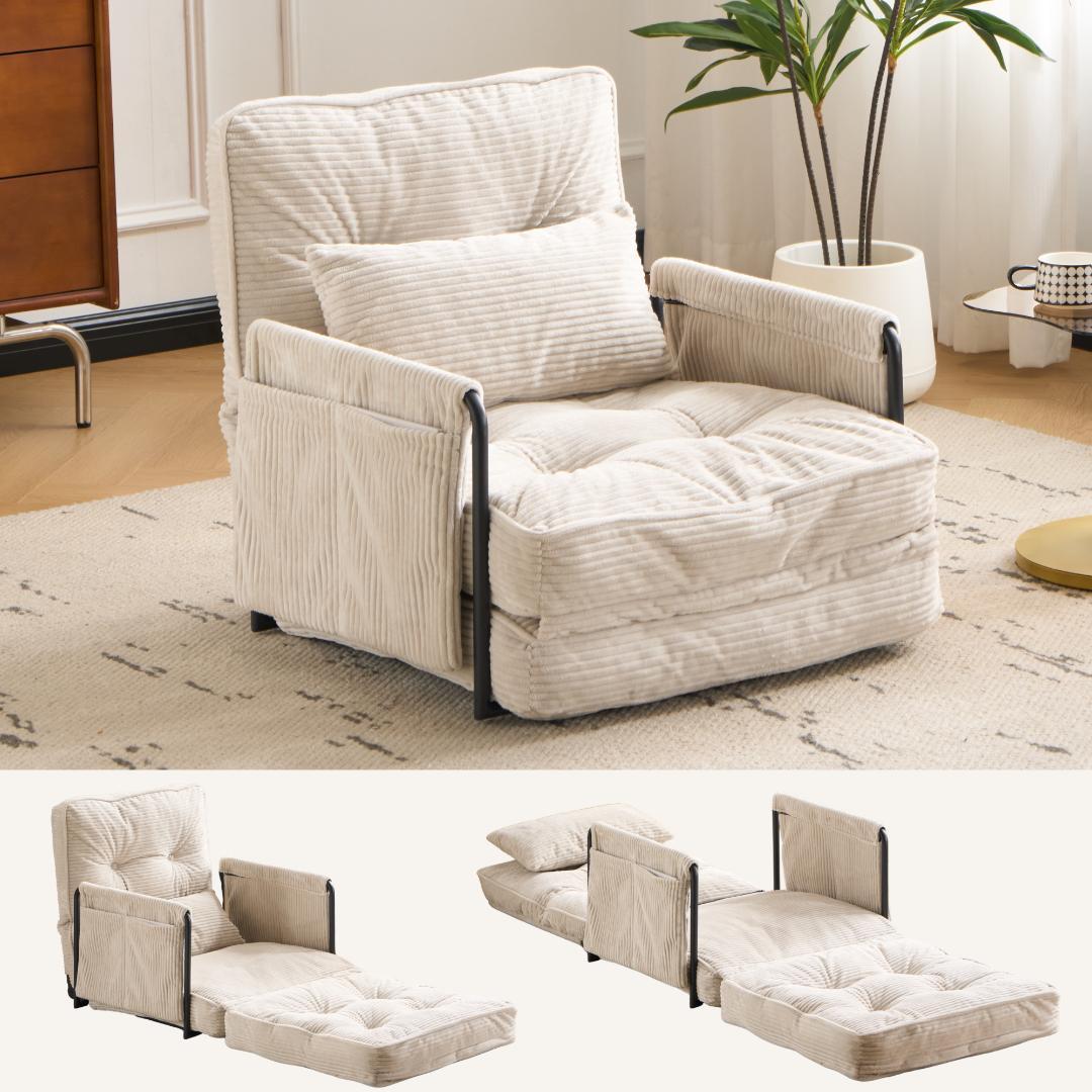 【アイボリー】ソファー ソファーベッド 座椅子 6段調整可能 1人掛け 枕付き