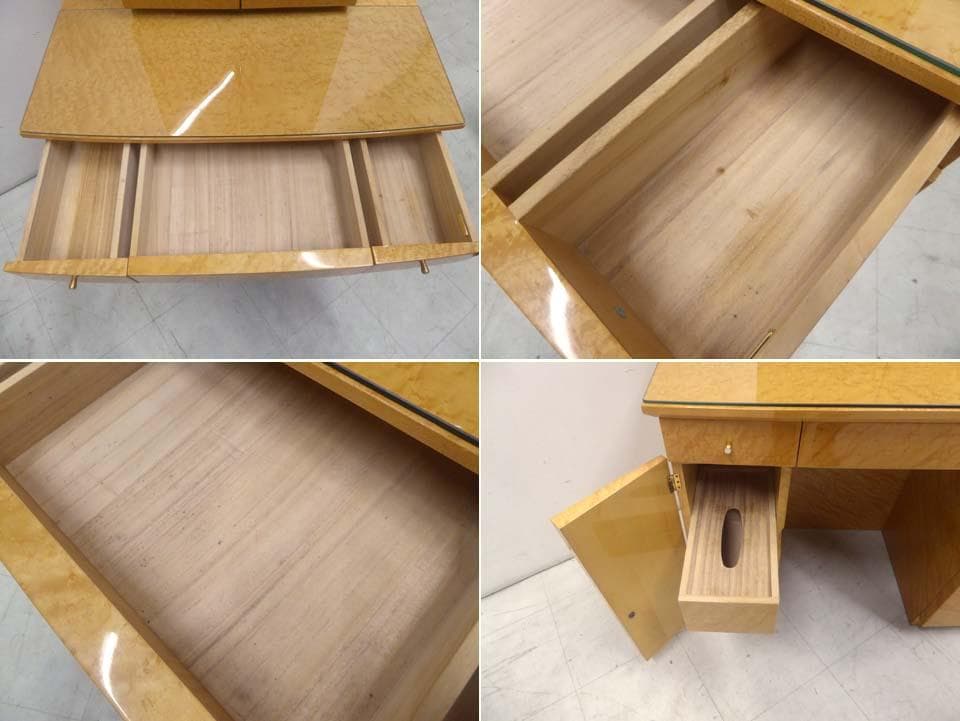 ■松創 matsuso■バーズアイメープル ドレッサー 三面鏡 チェア付