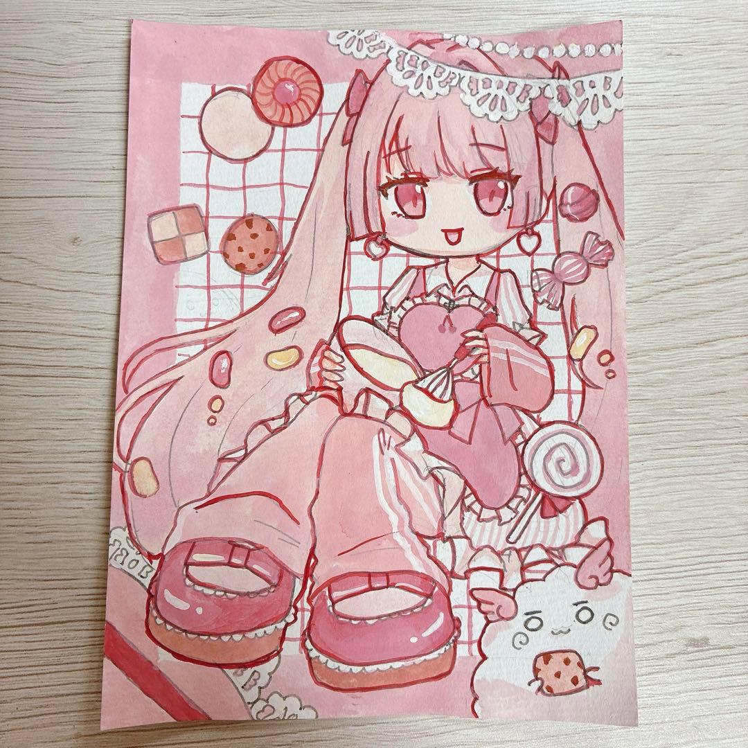 手描きイラスト オリジナル アナログイラスト アクリルガッシュ - メルカリ