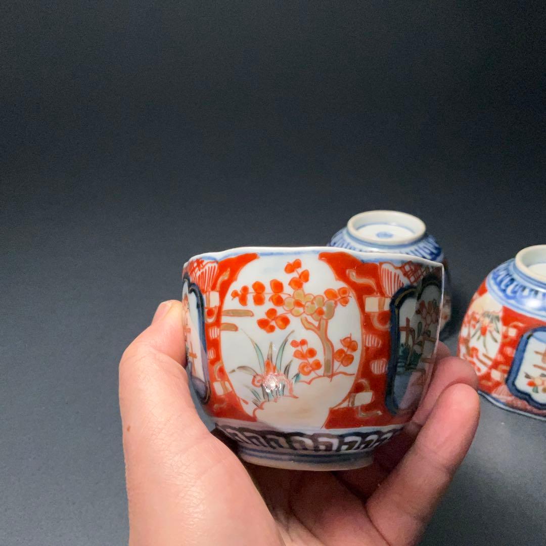 伊万里色絵窓絵花図向付3個 赤絵 通り文 古伊万里 R1373B2 - メルカリ