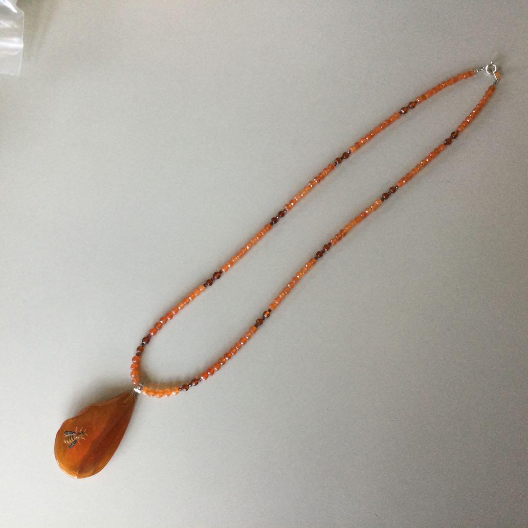 琥珀ペンダントネックレス(蒔絵)