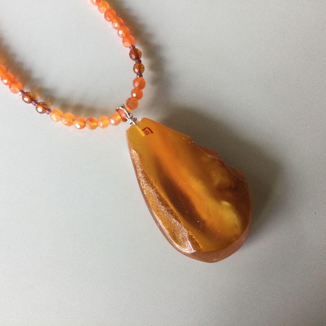 琥珀ペンダントネックレス(蒔絵)