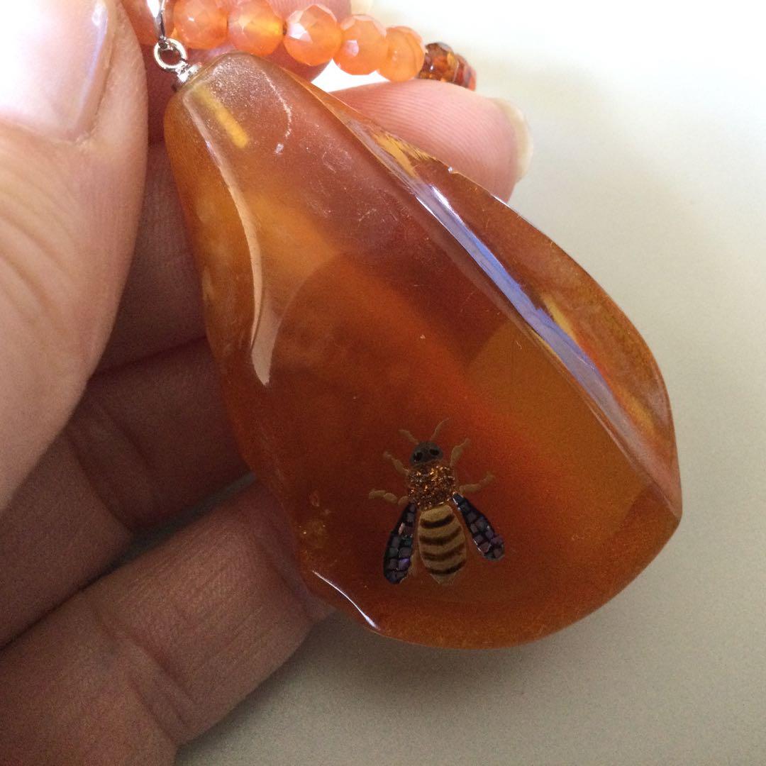 琥珀ペンダントネックレス(蒔絵)