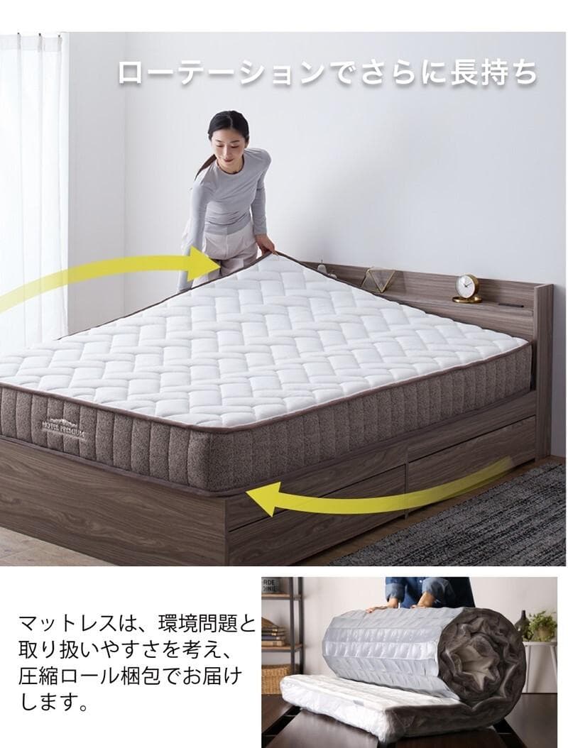 圧縮ロールホテルプレミアム　高密度ポケットコイルマットレス　セミダブル　ホワイト