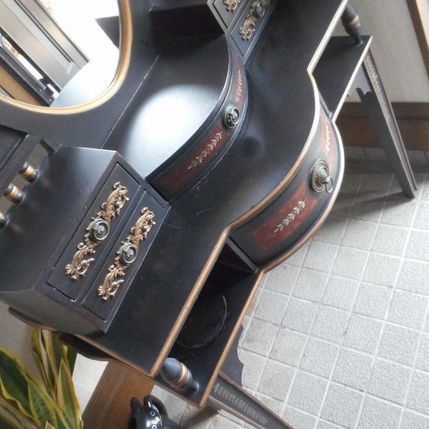 鏡台 ドレッサー 黒 家具 姫系 アンティーク アールヌーボー 魔女