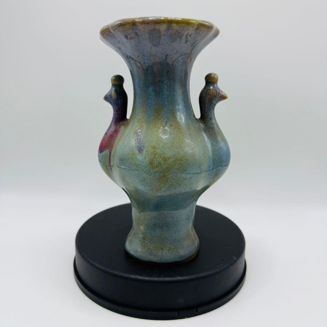 L108 磁器窯変掛紅花口孔雀花瓶 景徳鎮 孔雀牡丹文花瓶 中国 陶磁器 工芸 - アートの友社 : くみあい