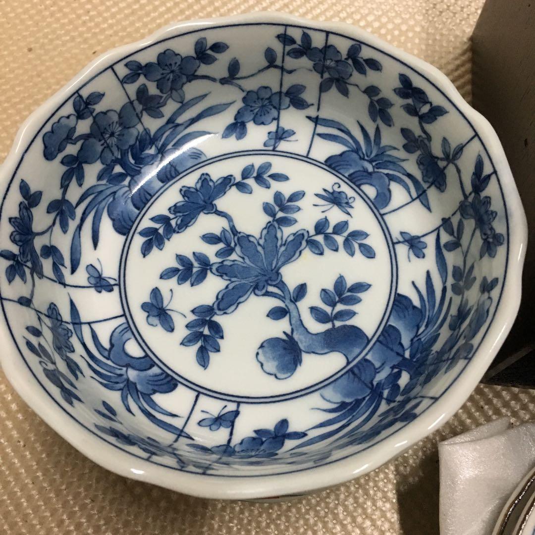 0652　盛鉢3客 小皿5客 菜箸1 セラミック藍