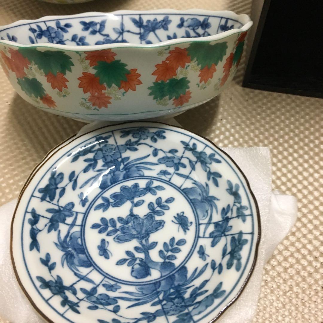 0652　盛鉢3客 小皿5客 菜箸1 セラミック藍