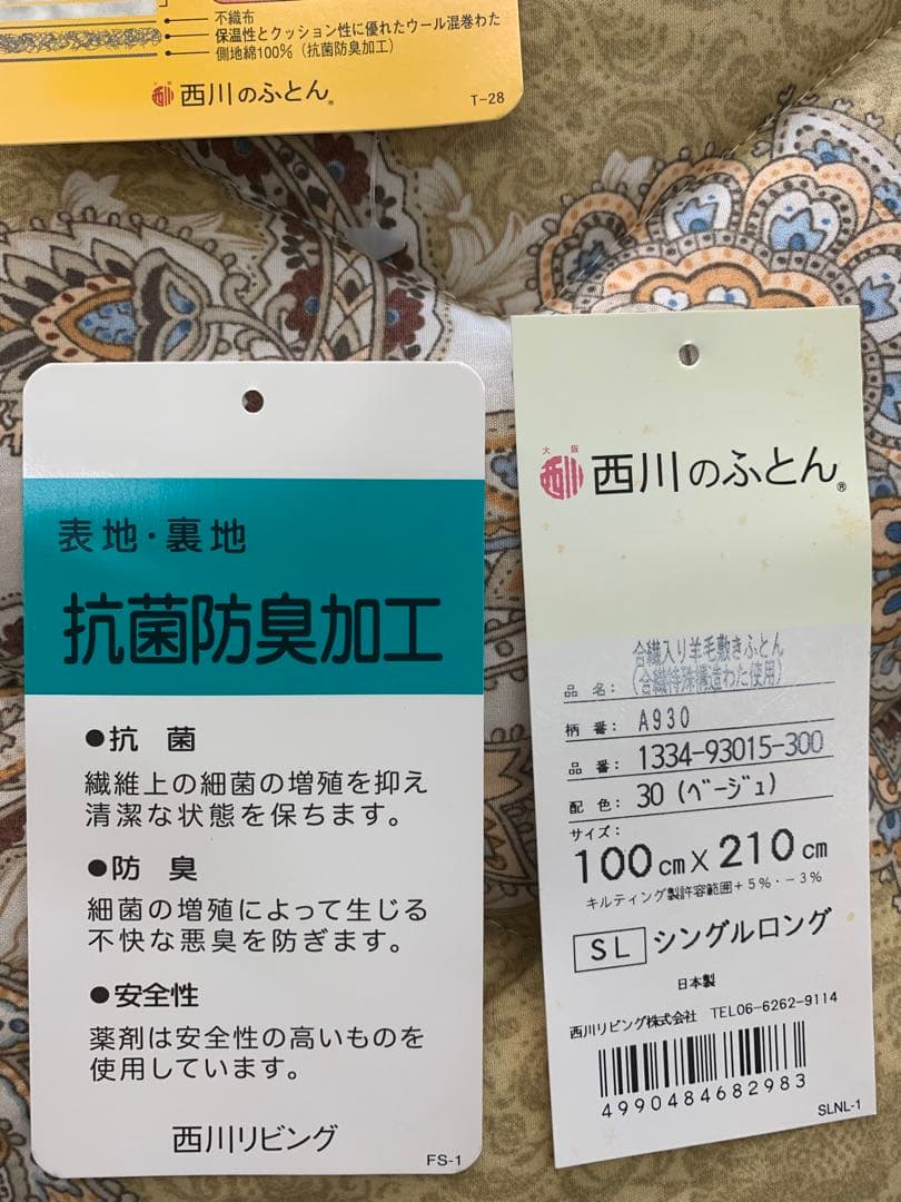 西川合繊入り羊毛敷布団(体圧分散)シングル