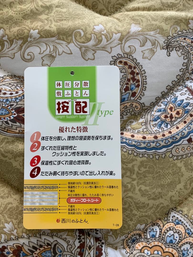 西川合繊入り羊毛敷布団(体圧分散)シングル