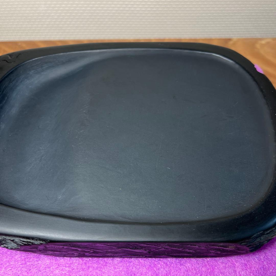 ⭕️雨端硯 名工 12代 雨宮弥兵衛 縁に昇雲を彫刻 程度良い 大型自然硯