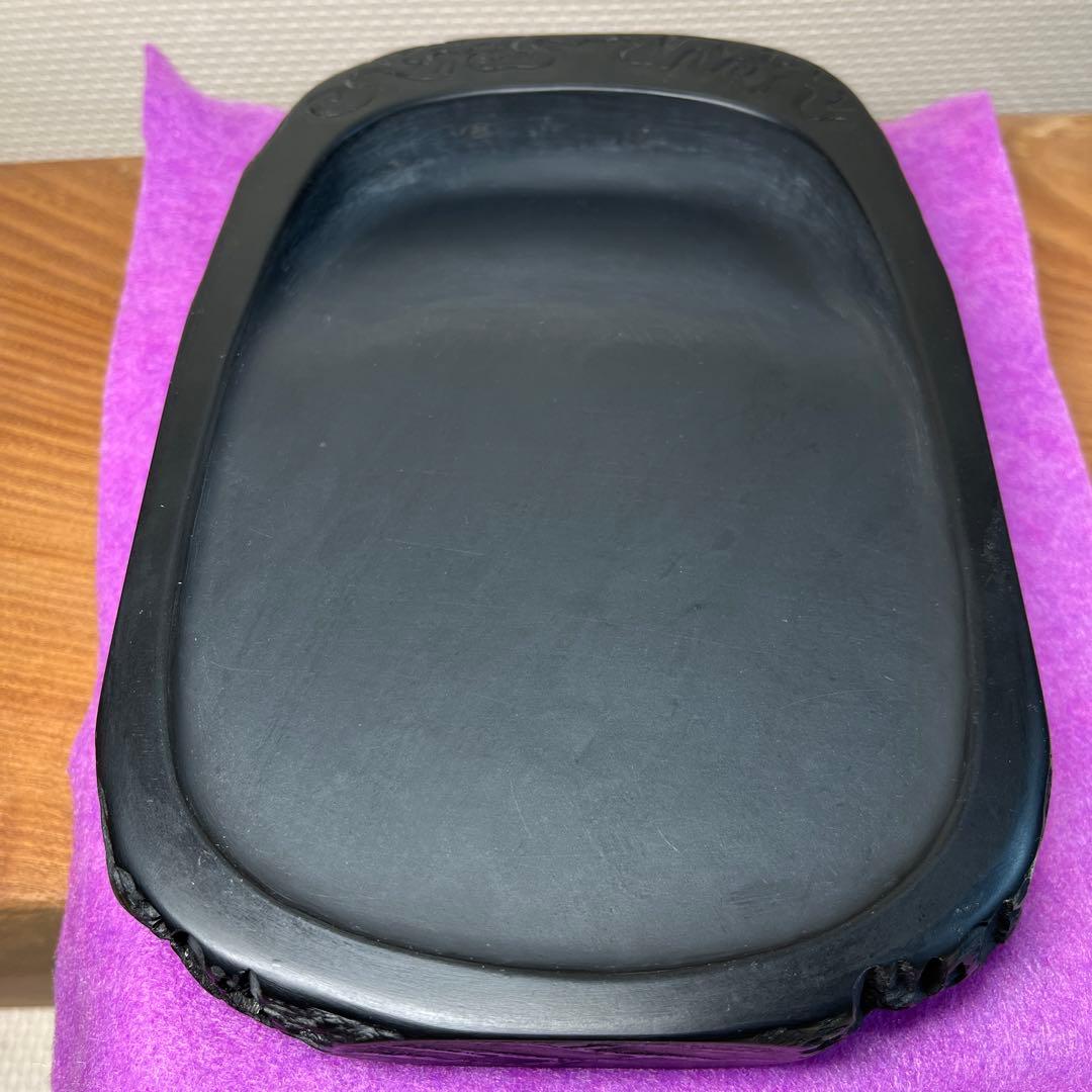 ⭕️雨端硯 名工 12代 雨宮弥兵衛 縁に昇雲を彫刻 程度良い 大型自然硯