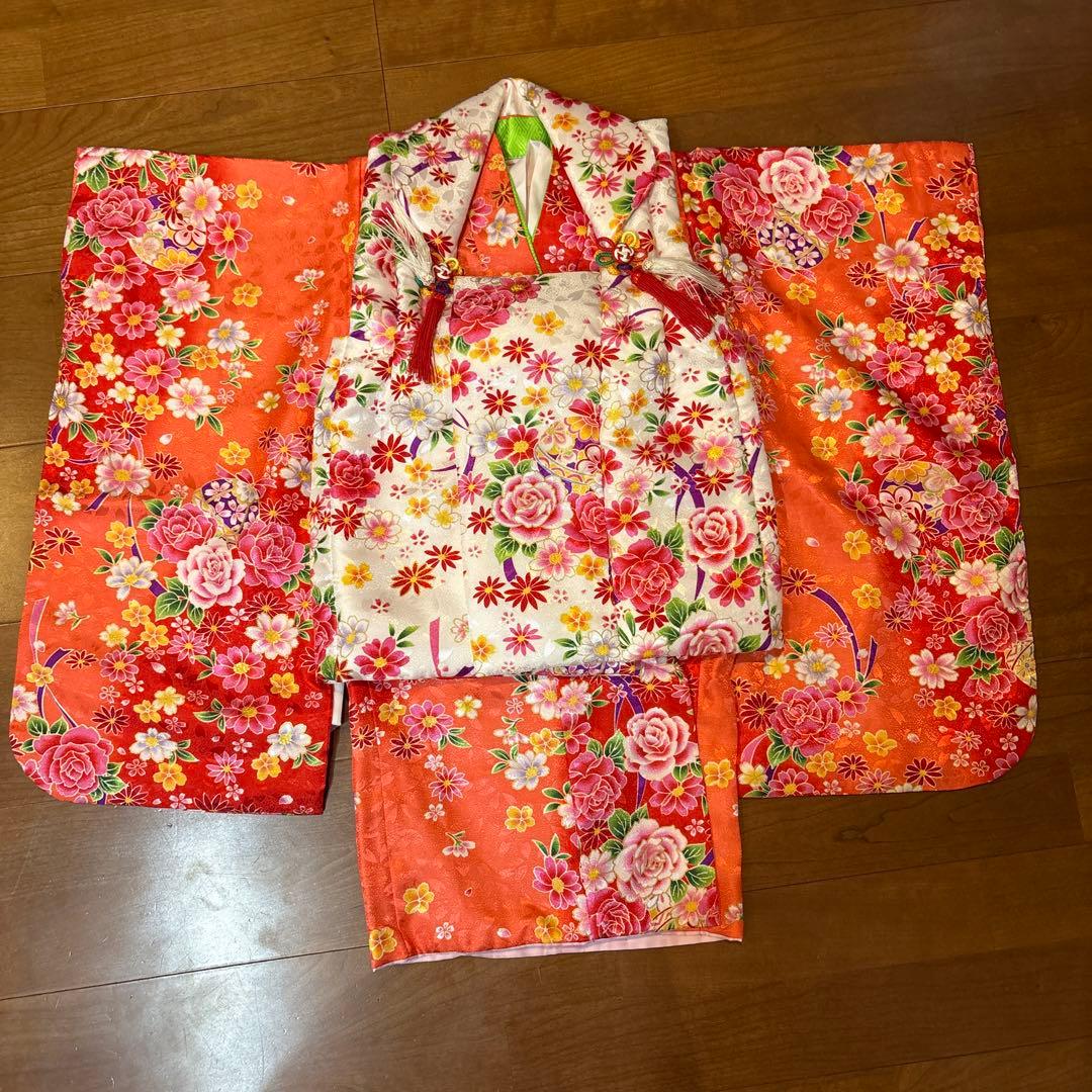 七五三 着物セット 赤 花柄　3歳　女の子