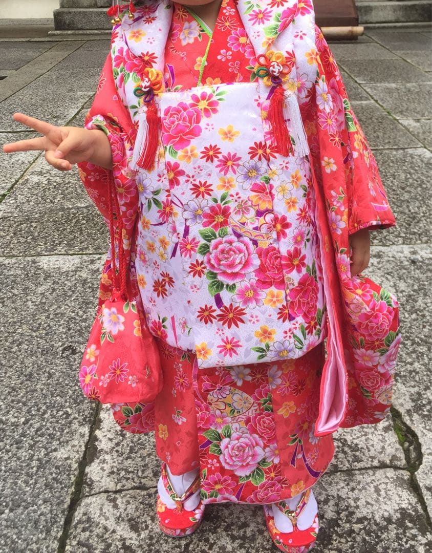 七五三 着物セット 赤 花柄　3歳　女の子