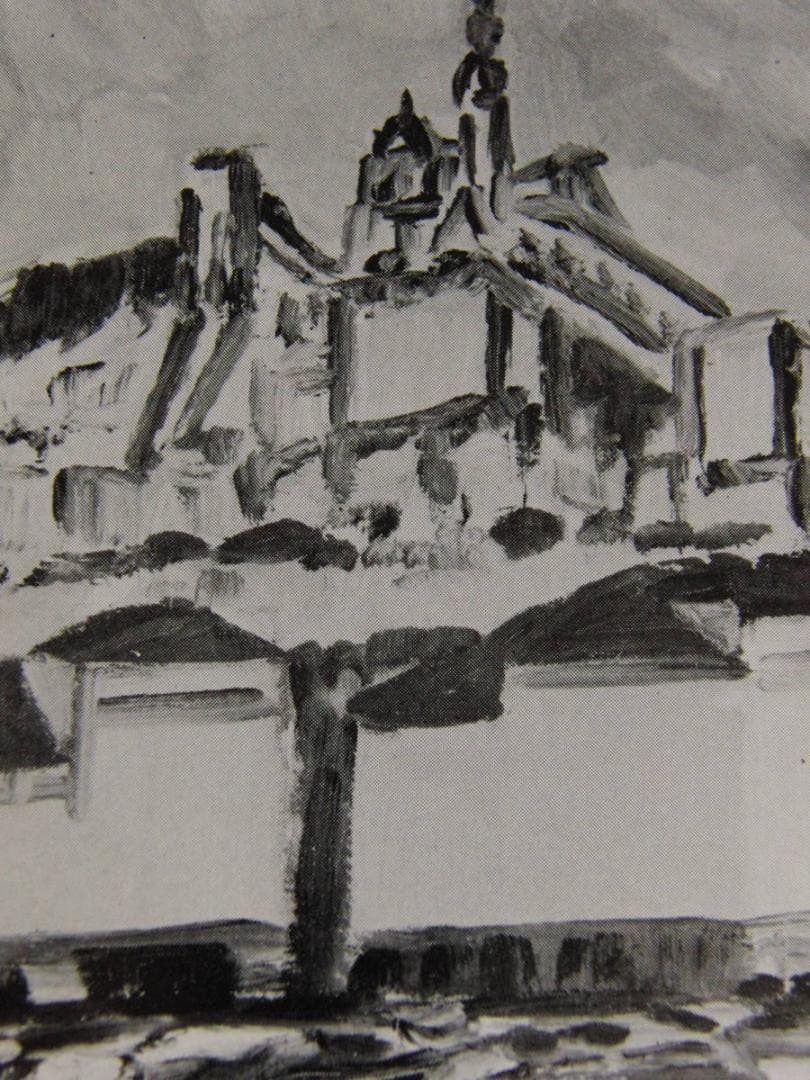 野口弥太郎、「マルセーユ港」、希少な画集の額装画