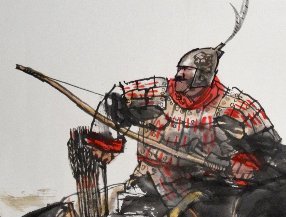 狩りを観る 中国の歴史・古代の将軍、辺境での狩猟、水墨画、人物画