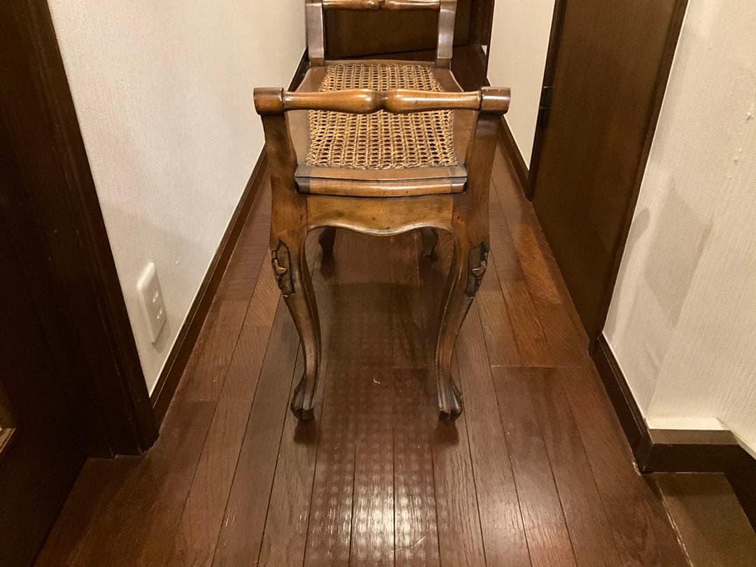 アンティーク ハンドル付き 猫足 籐網座面 スツール