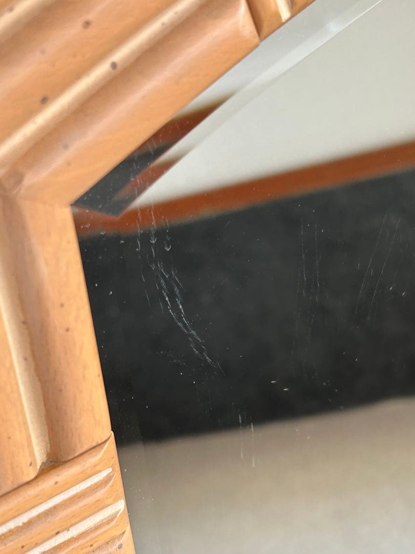 カリモク　壁掛け鏡　ウォールミラー　木枠　昭和レトロ　モダン　ヴィンテージ　木製