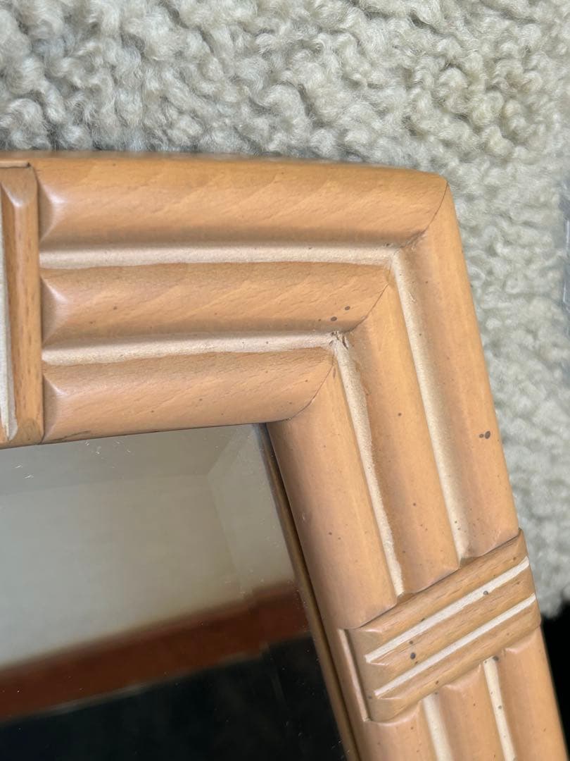 カリモク　壁掛け鏡　ウォールミラー　木枠　昭和レトロ　モダン　ヴィンテージ　木製