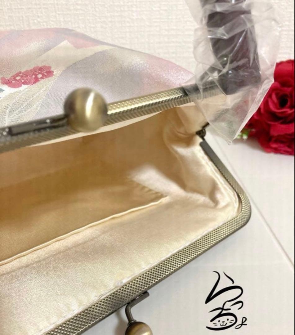 帯リメイク パステル 持ち手付きがま口バッグ