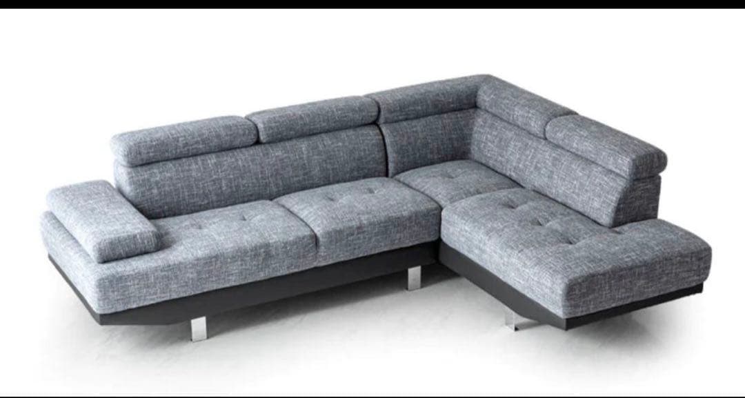 グレー L字型ファブリックソファ