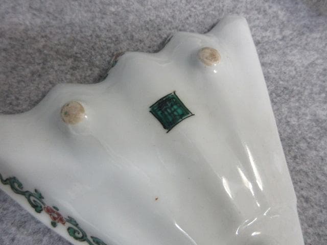 九谷焼角福印色絵山水図扇形皿5枚 [B26226]