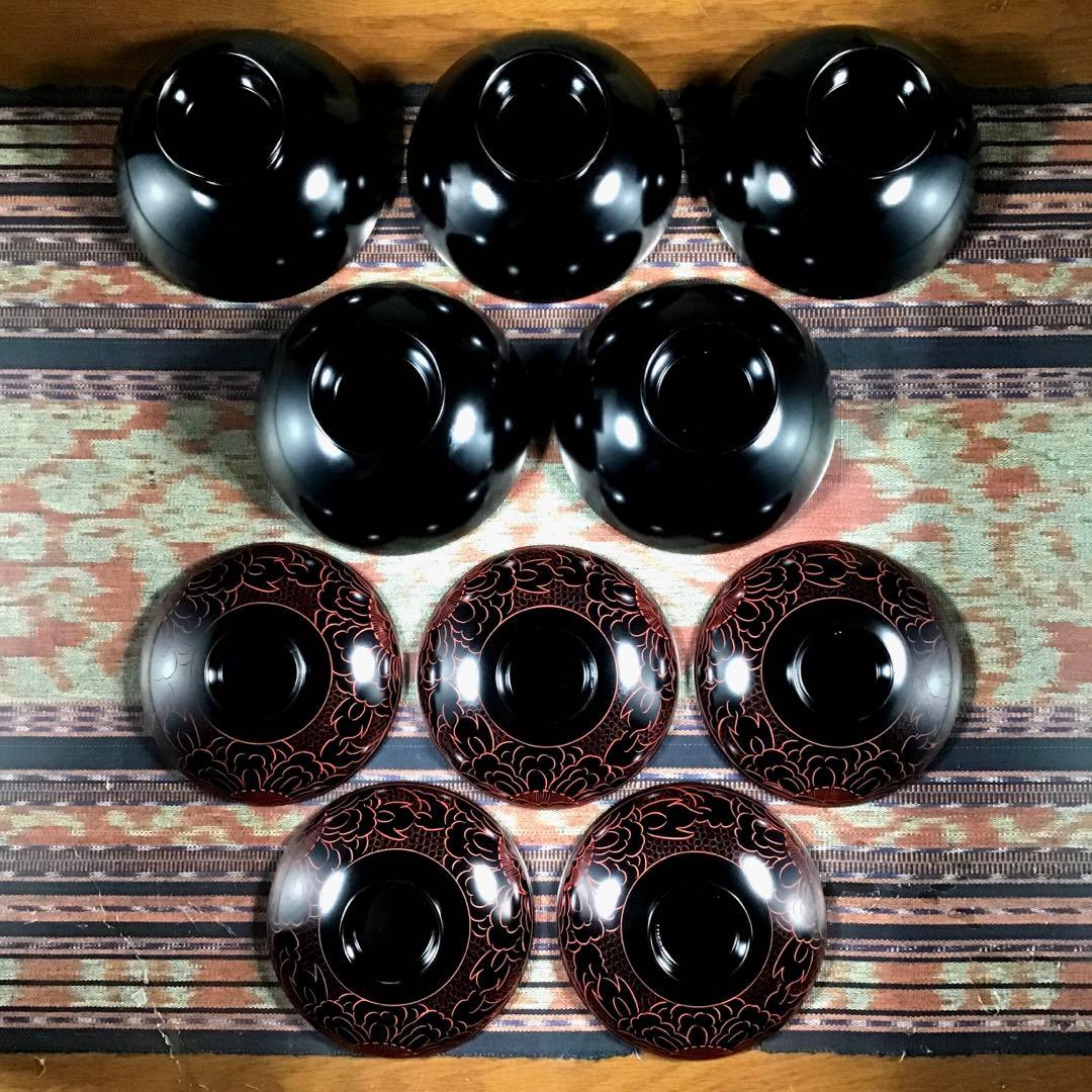 『暮らしのうー特価』　『未使用・小痛み』　越前塗　蓋付お椀　5客