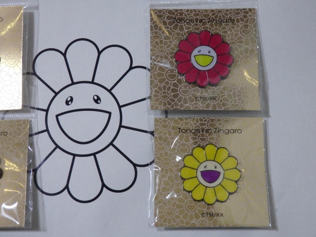 新品 村上隆 お花 イエロー フラワー ピンバッジ ピン 大 37mm ゆず