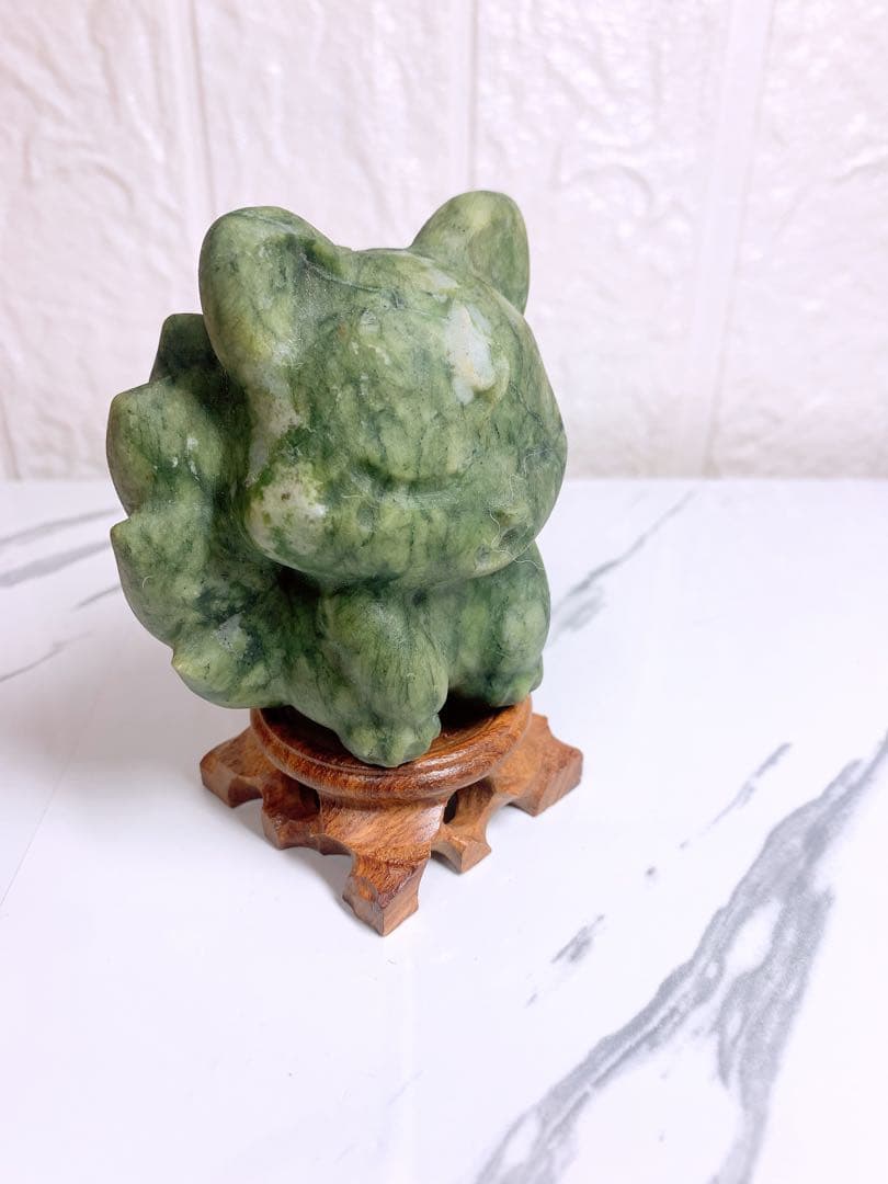 サーペンティン（蛇紋石） 九尾の狐 置物 天然石 76.9mm厄除け・再生・守護