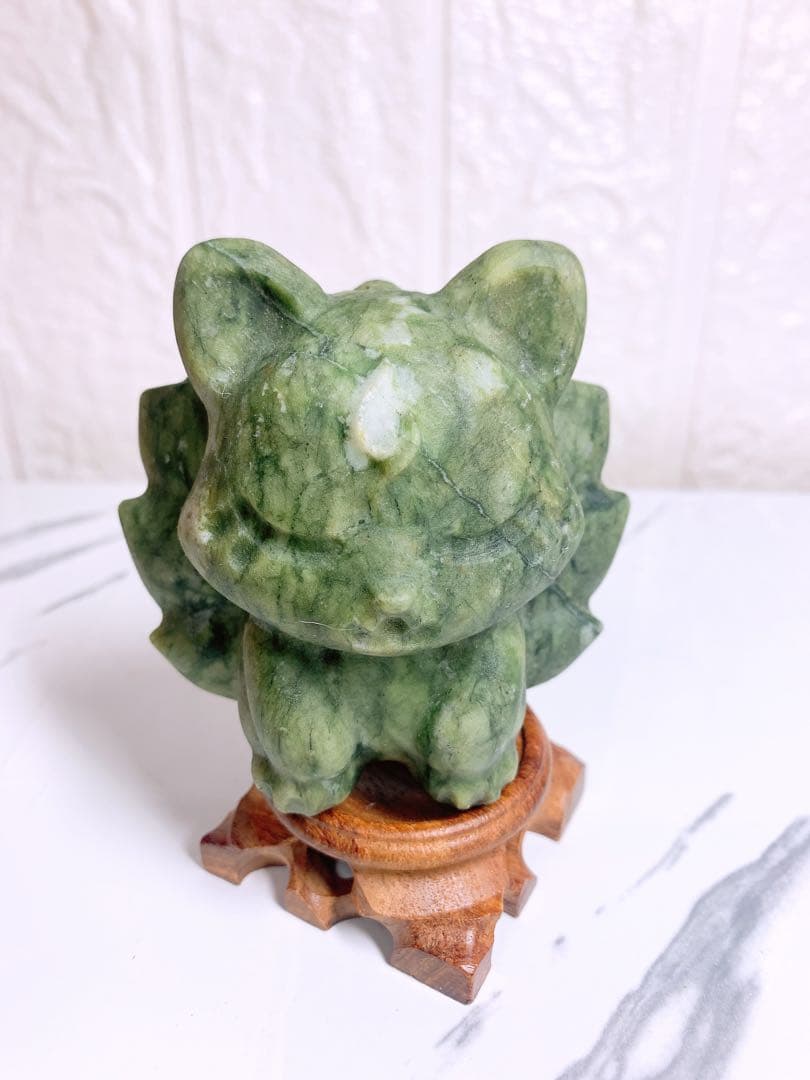 サーペンティン（蛇紋石） 九尾の狐 置物 天然石 76.9mm厄除け・再生・守護