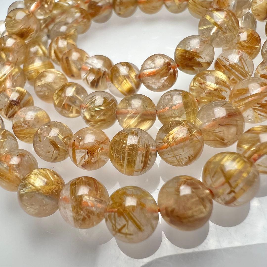 【81221】ハイグレード ゴールドルチルクォーツ6mm54cm 3連巻きブレス