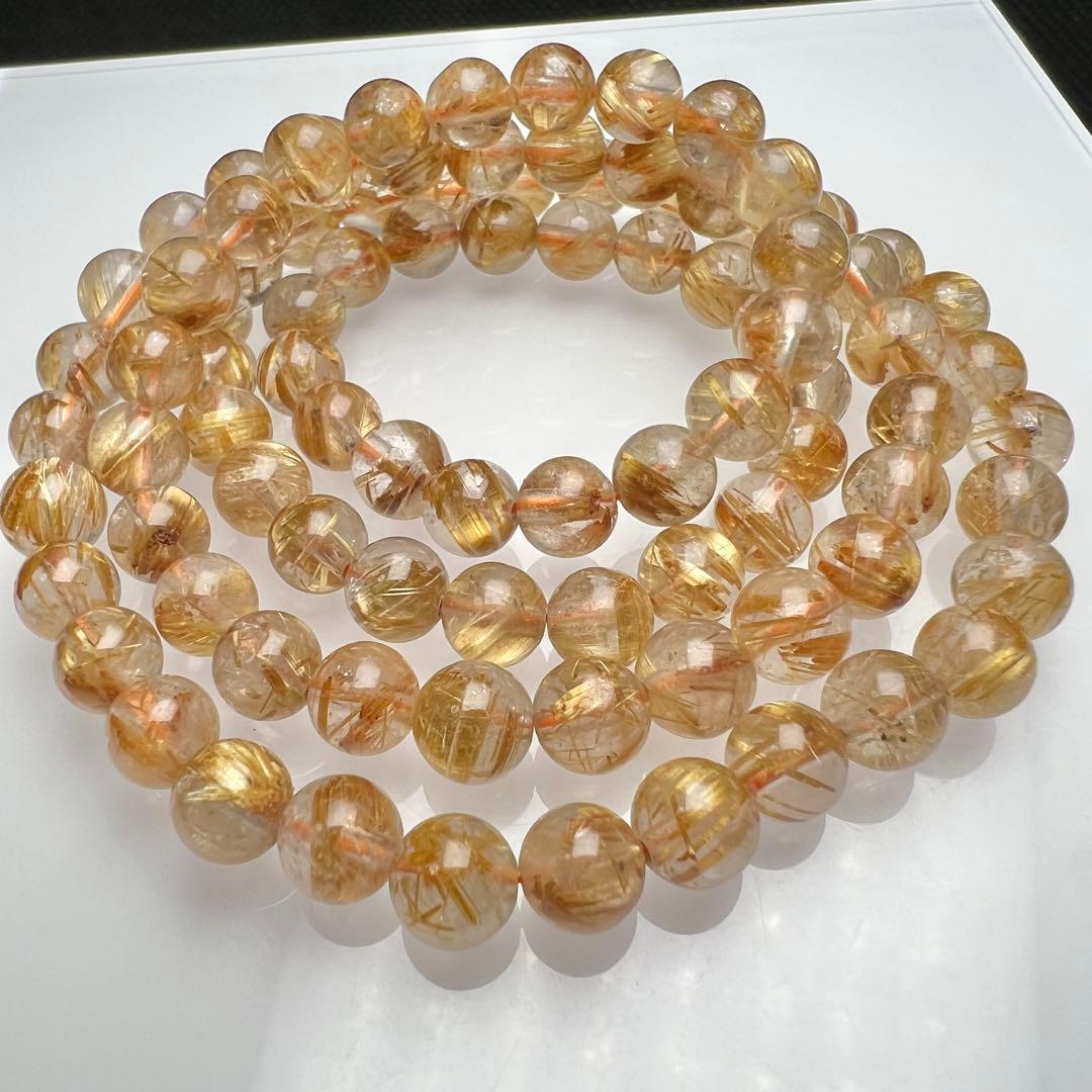 【81221】ハイグレード ゴールドルチルクォーツ6mm54cm 3連巻きブレス