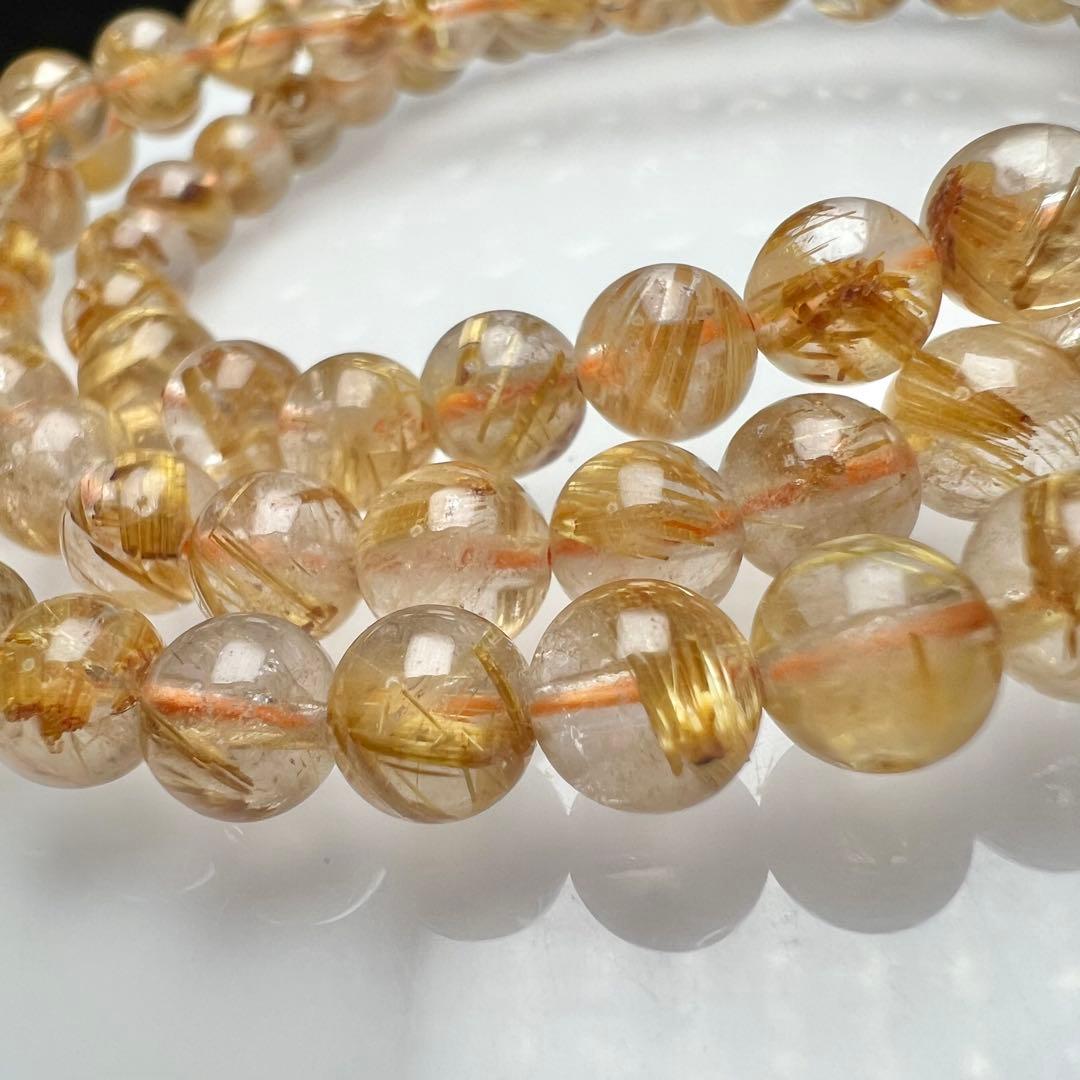 【81221】ハイグレード ゴールドルチルクォーツ6mm54cm 3連巻きブレス