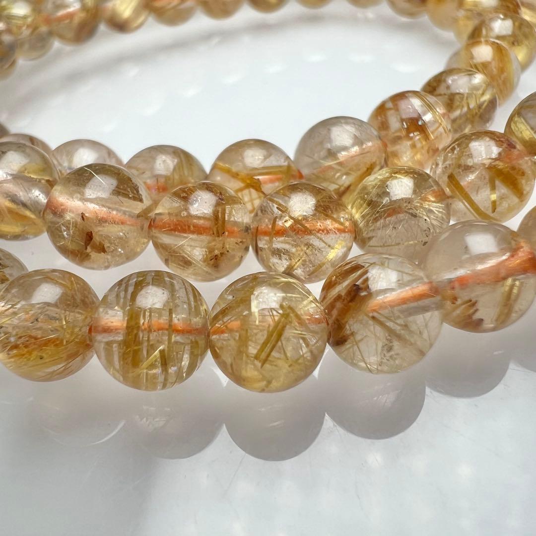 【81221】ハイグレード ゴールドルチルクォーツ6mm54cm 3連巻きブレス