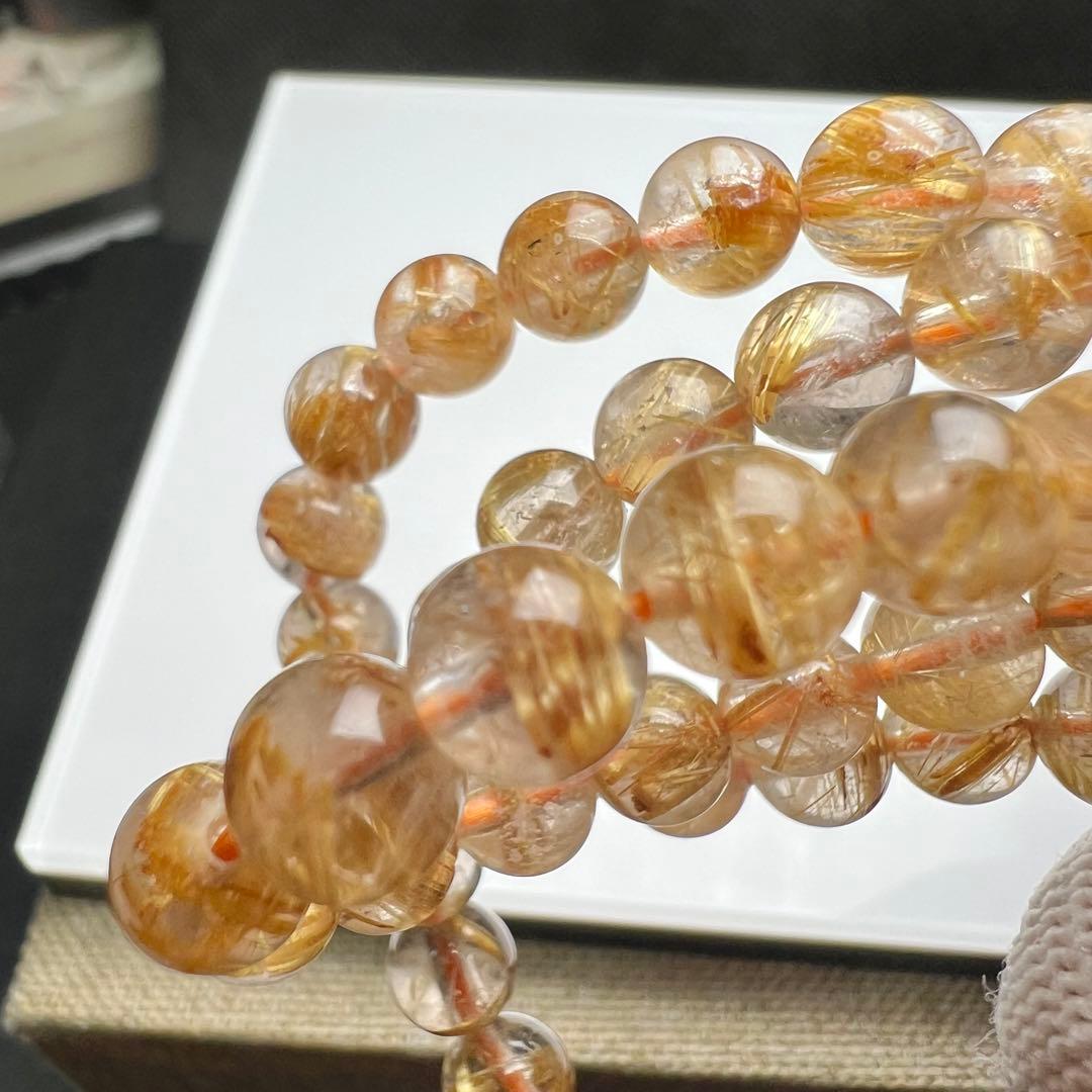 【81221】ハイグレード ゴールドルチルクォーツ6mm54cm 3連巻きブレス