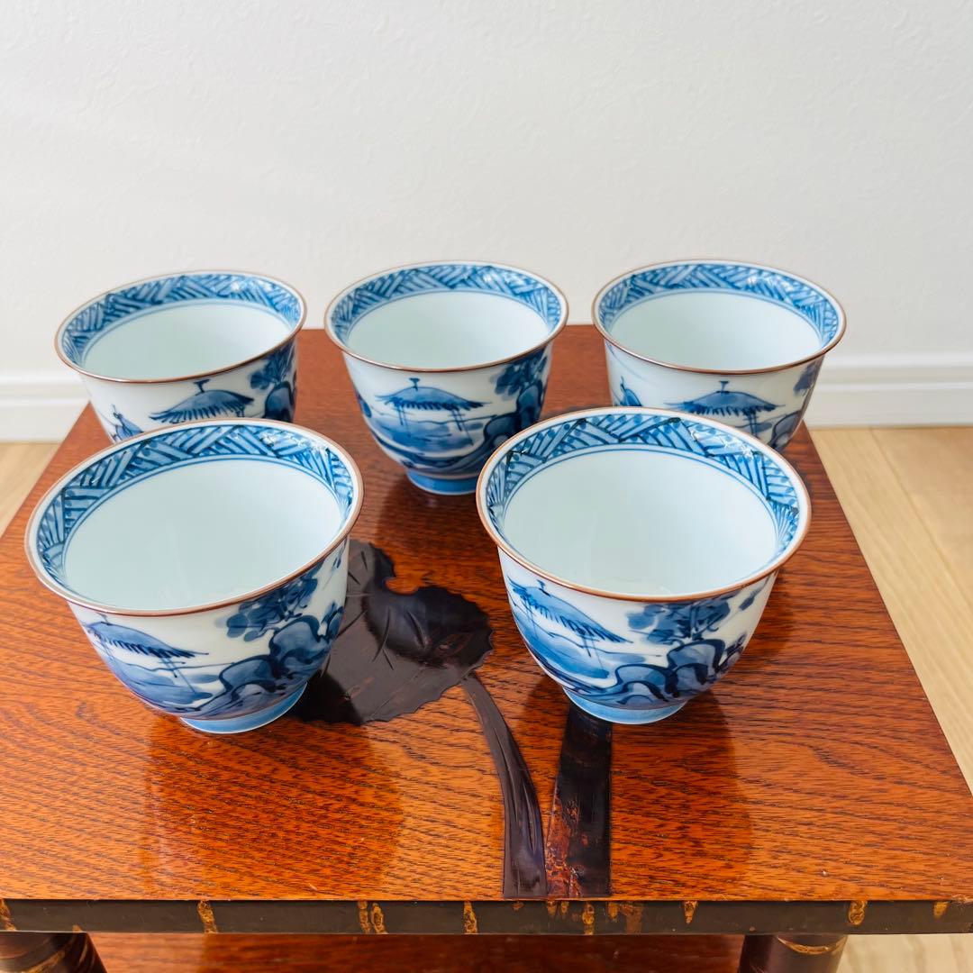 有田焼 染付 山水図 煎茶碗 5客揃 共箱付き 茶器セット - メルカリ