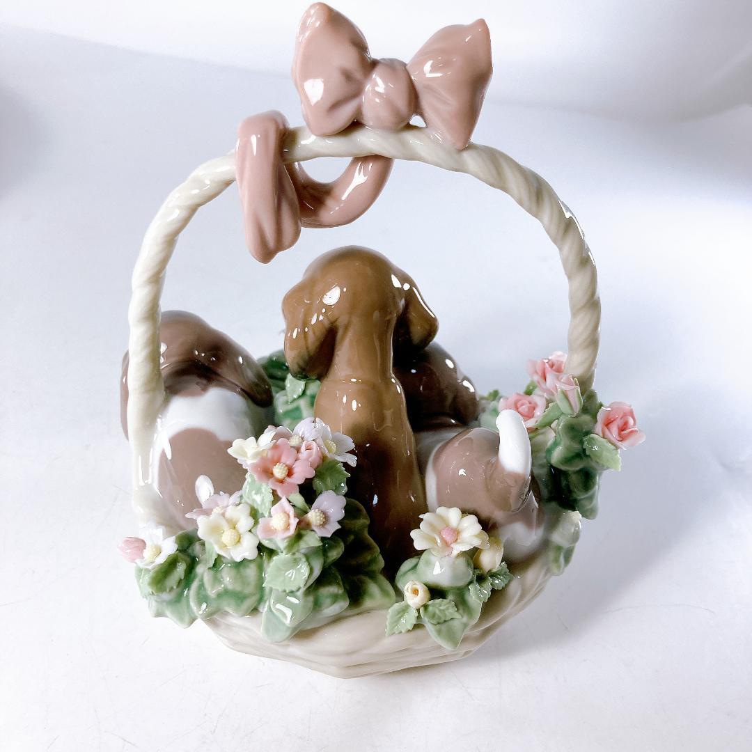 絶版】リヤドロ 三つ子の子犬 花・かご・子犬・犬・バスケット |1506