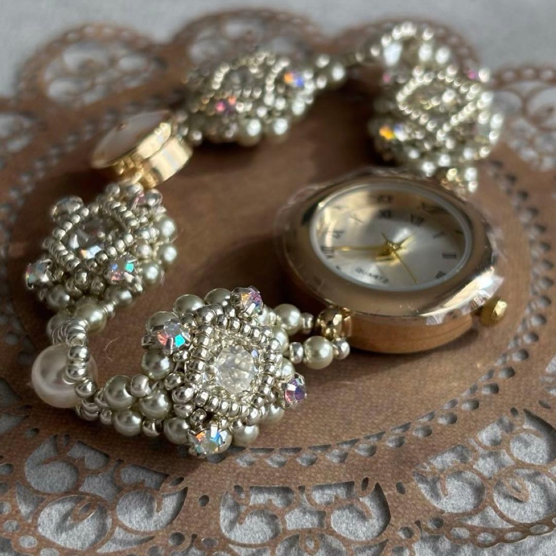 ハンドメイド ゴールド クリスタル ビーズ 腕時計