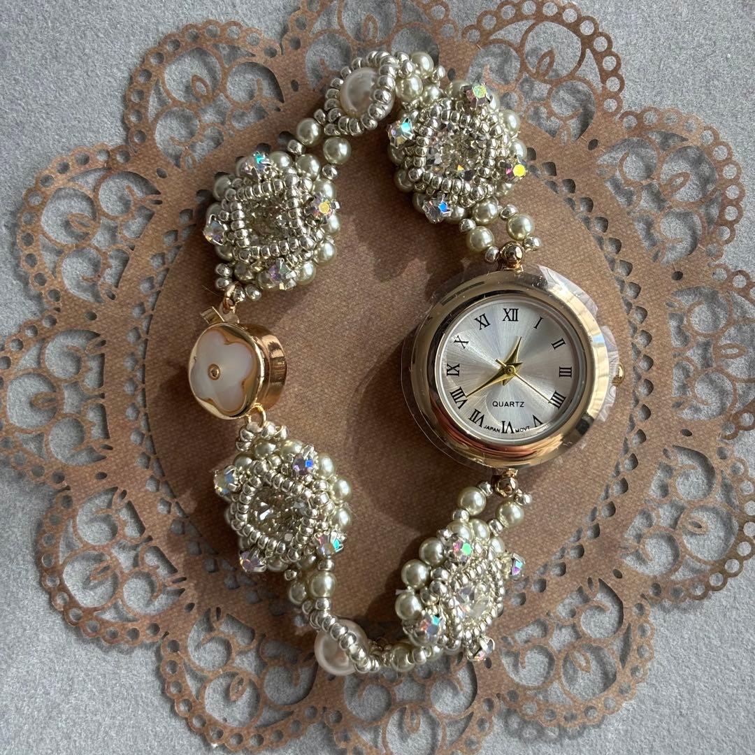 ハンドメイド ゴールド クリスタル ビーズ 腕時計