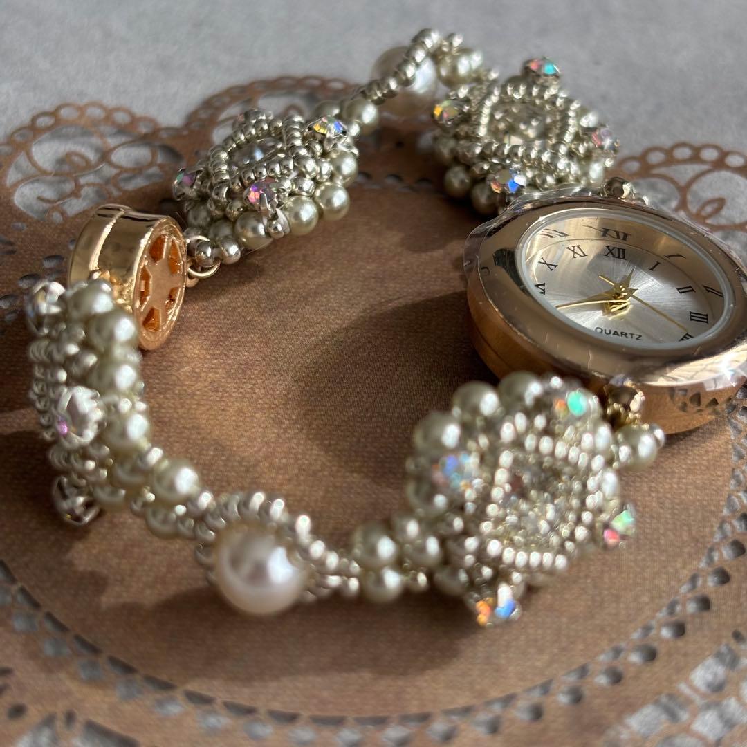 ハンドメイド ゴールド クリスタル ビーズ 腕時計