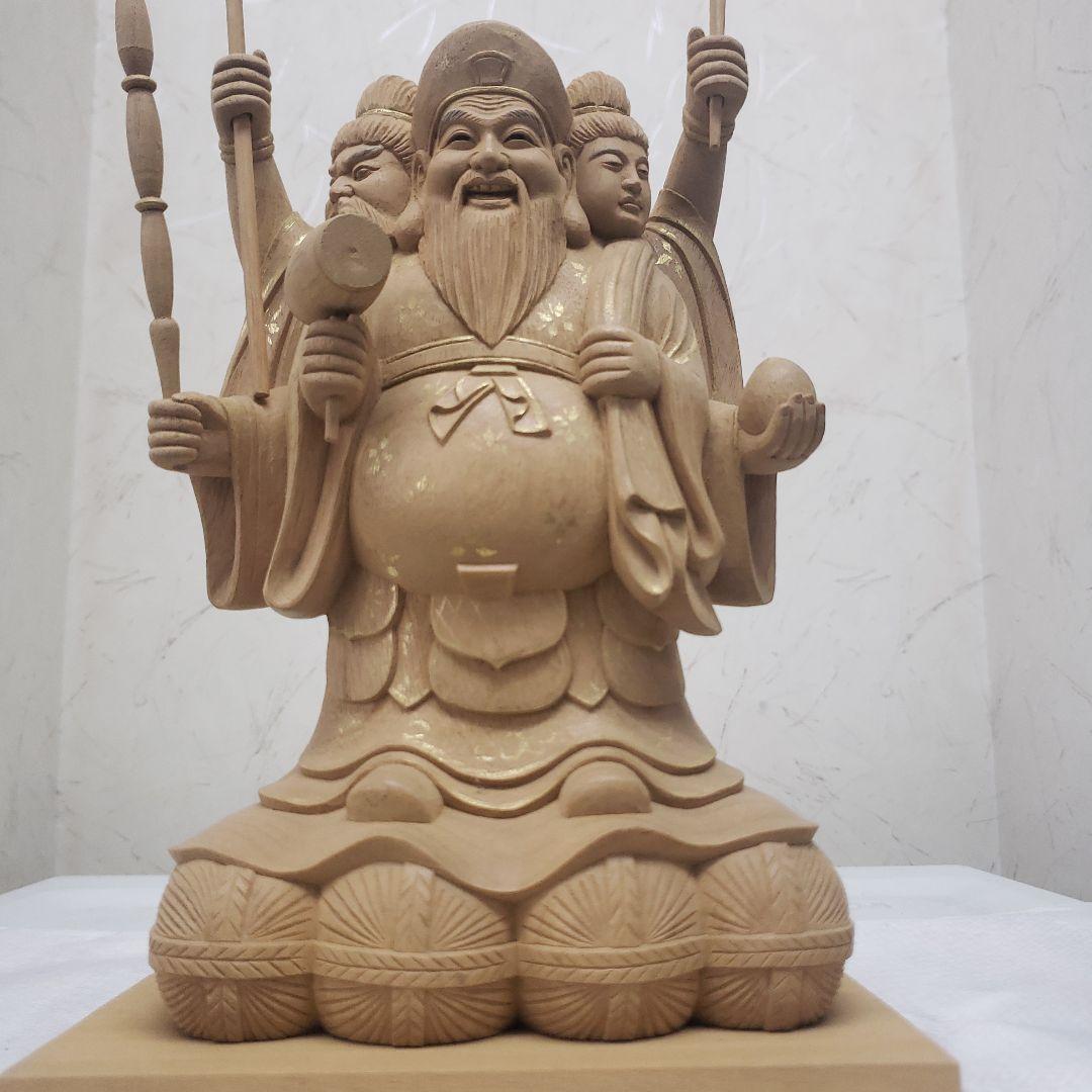 Ｂフライデー蔵出し特価仏像特上彫り香木 三面大黒天5寸立 眼入五穀豊穣 商売繁盛