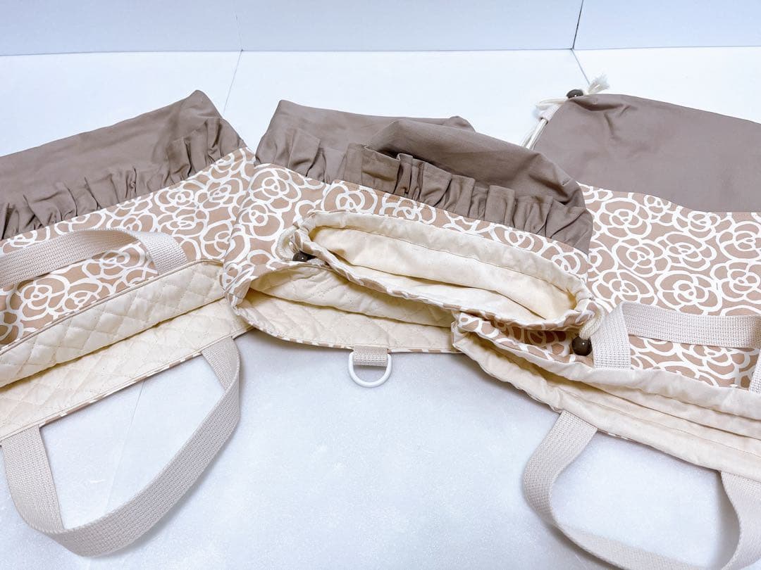 入園入学準備グッズ♡4点セット♡カメリア柄✖️ダスティベージュ♡ラストセット