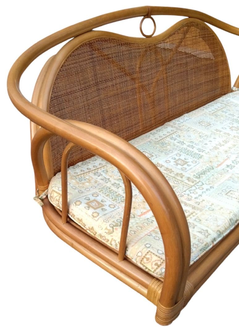 アンティーク　籐　二人掛け　ラタンソファー　ロータイプ