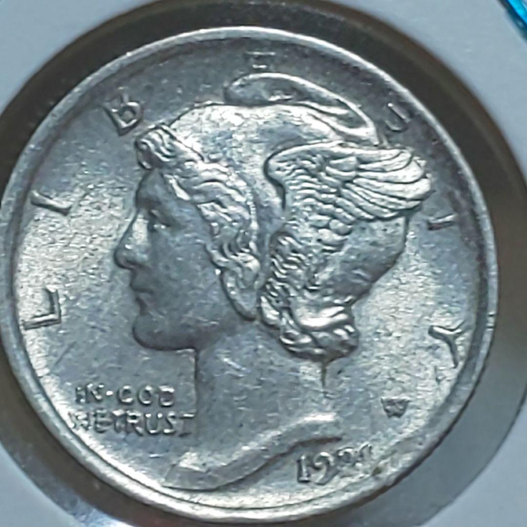 1921年-D 」マーキュリー・ダイム 銀貨 【フルステップ・バンズ】【美