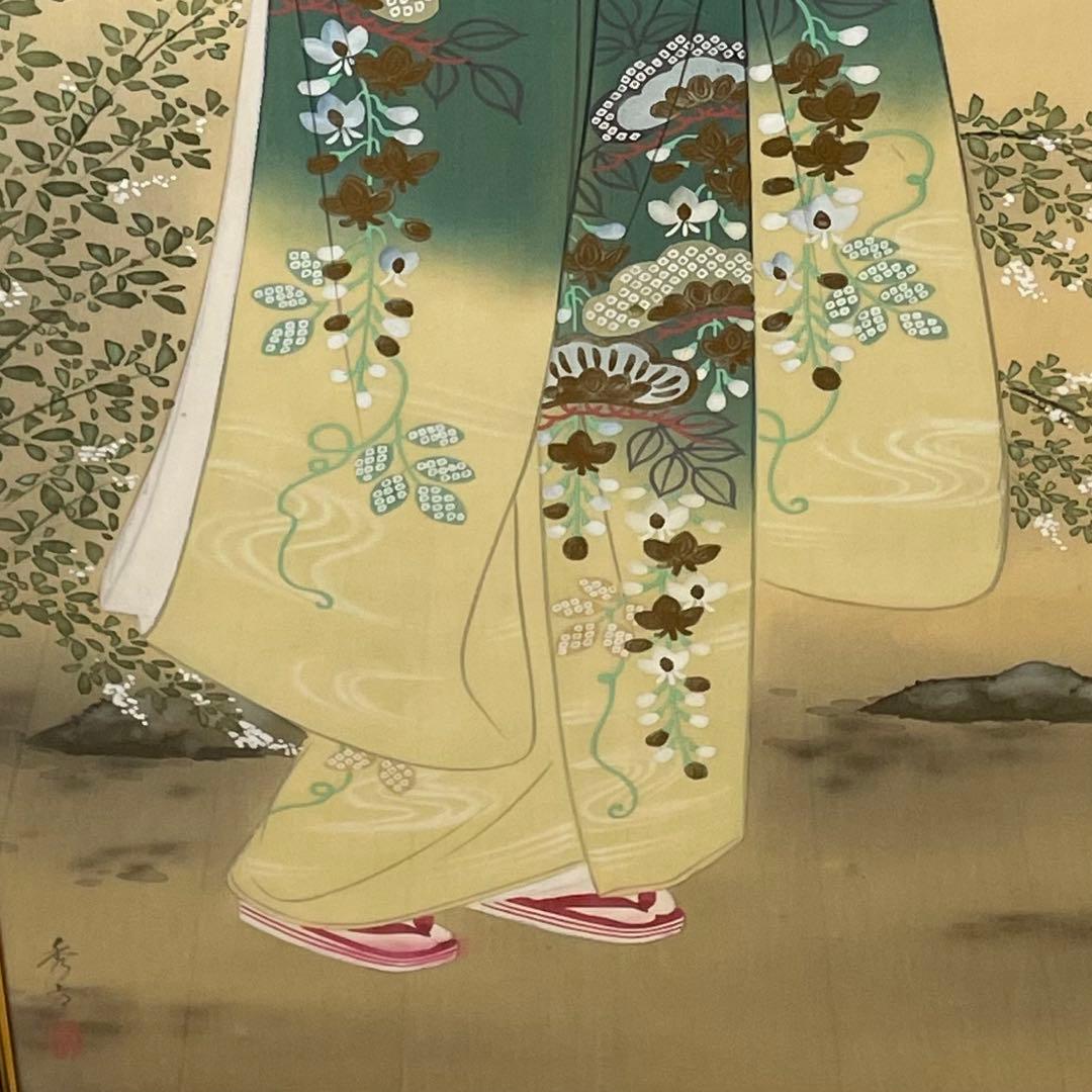 襖絵 絹本 彩色 水野秀方 美人画 日本画 絵画 額装 - メルカリ